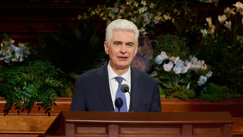 Elder Gérald Caussé of the Quorum of the Twelve Apostles speaks during the Saturday afternoon session of the 196th Annual General Conference of The Church of Jesus Christ of Latter-day Saints in the Conference Center in Salt Lake City on April 4, 2026.