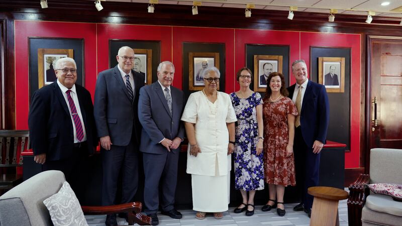 Elder Ronald A. Rasband of the Quorum of the Twelve Apostles meets with Samoa Prime Minister Fiame Naomi Mata’afa Apia, Samoa, on Friday, March 21, 2024.