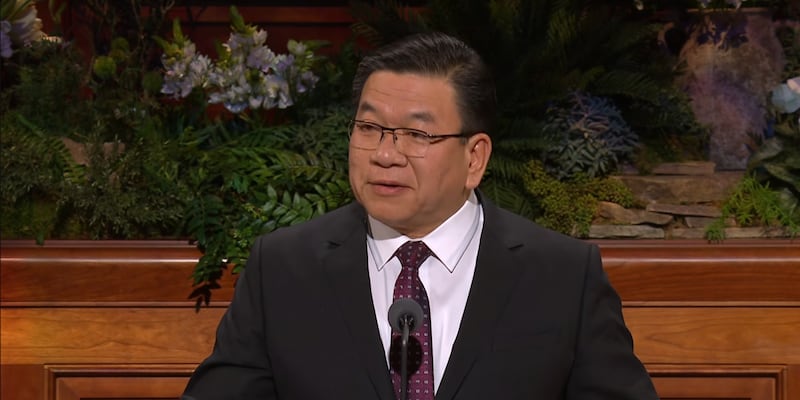 Elder Michael John U. Teh, General Authority Seventy, speaks during the Saturday morning session of the 196th Annual General Conference of The Church of Jesus Christ of Latter-day Saints in the Conference Center in Salt Lake City on April 4, 2026.