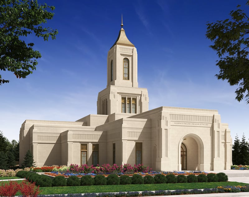 Una representación exterior del Templo de Tulsa, Oklahoma.
