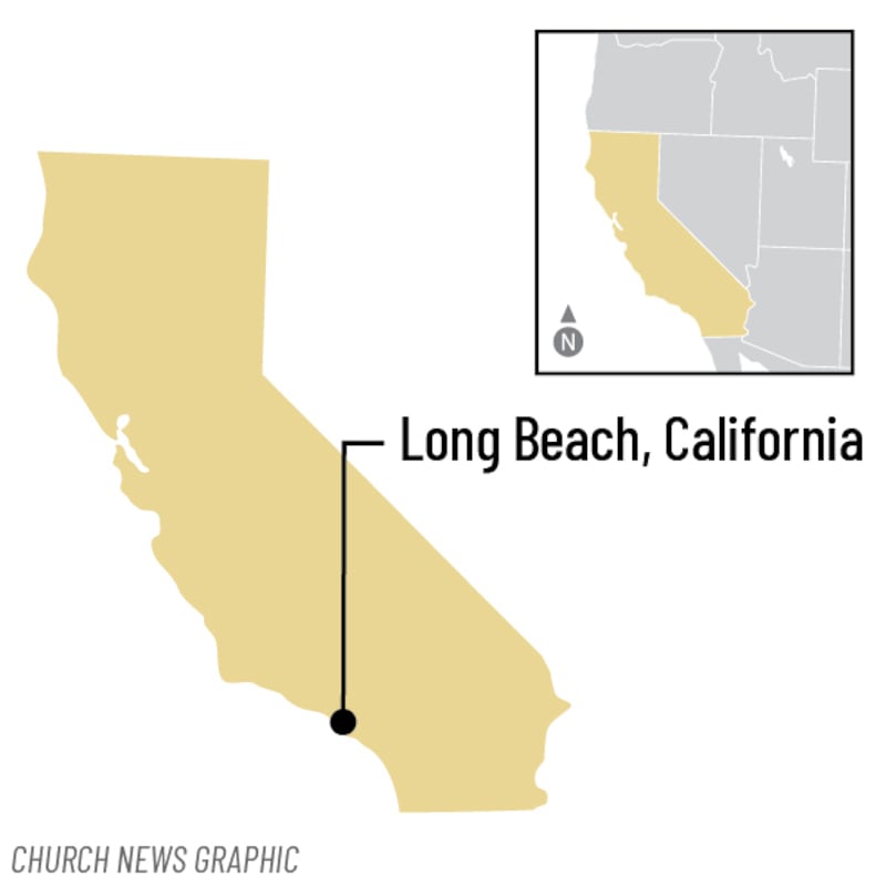 Un mapa muestra la ubicación de Long Beach, California, lugar de nacimiento de la hermana Theresa A. Collins, segunda consejera de la presidencia general de la Primaria a partir del 1 de agosto de 2026.
