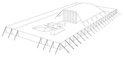 Un dibujo de Jeremy Beck que representa el tabernáculo en el desierto.