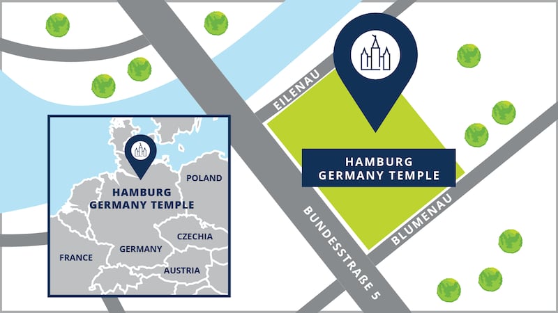 Mapa del lugar del Templo de Hamburgo, Alemania.