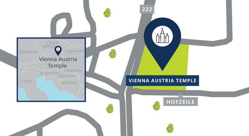 Un mapa del sitio del Templo de Viena, Austria.