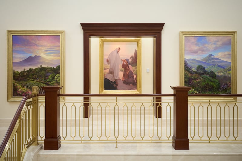 Una pintura del Salvador en un pasillo del Templo de Miraflores Ciudad de Guatemala Guatemala.