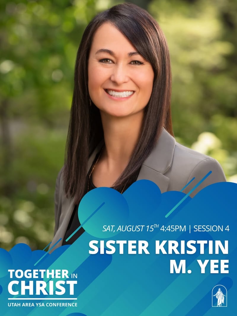 La hermana Kristin M. Yee, segunda consejera de la presidencia general de la Sociedad de Socorro, es anunciada como oradora principal de la Conferencia de Jóvenes Adultos del Área de Utah de 2026 en una publicación en redes sociales del 24 de julio.