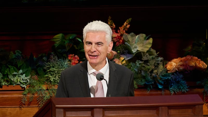 Elder Gérald Caussé of the Quorum of the Twelve Apostles speaks during the Saturday morning session of the 196th Semiannual General Conference of The Church of Jesus Christ of Latter-day Saints in the Conference Center in Salt Lake City on Oct. 3, 2026.