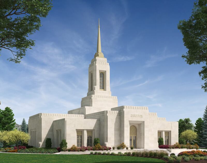 Representación artística del exterior del Templo de Elko Nevada.