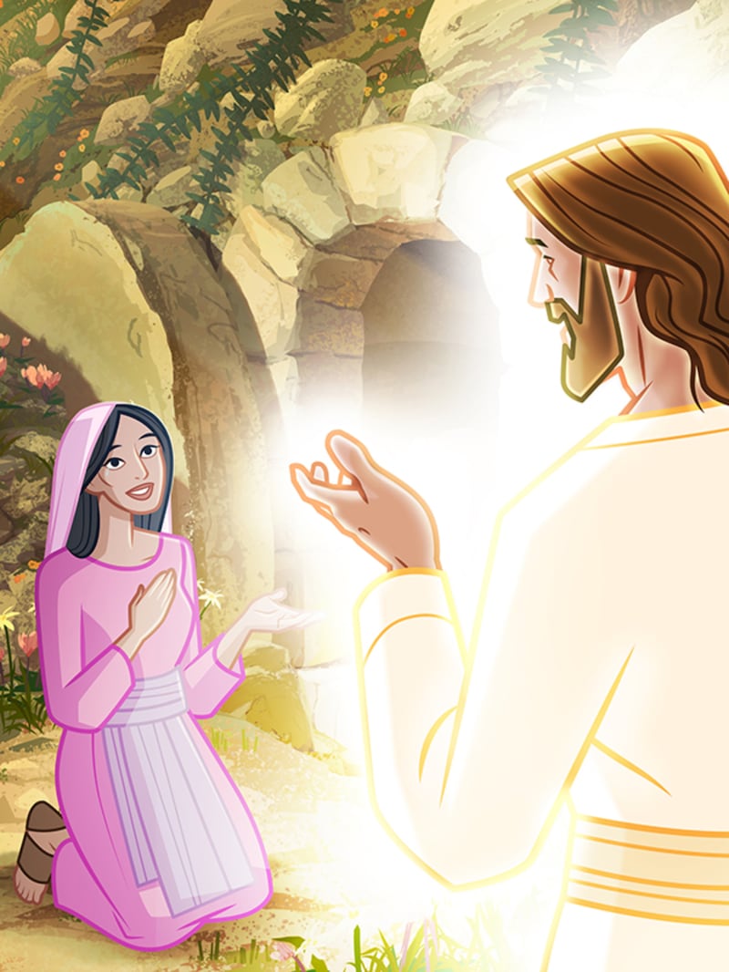 Esta imagen de "Historias del Nuevo Testamento" ilustradas muestra al Salvador resucitado apareciendo ante María Magdalena.