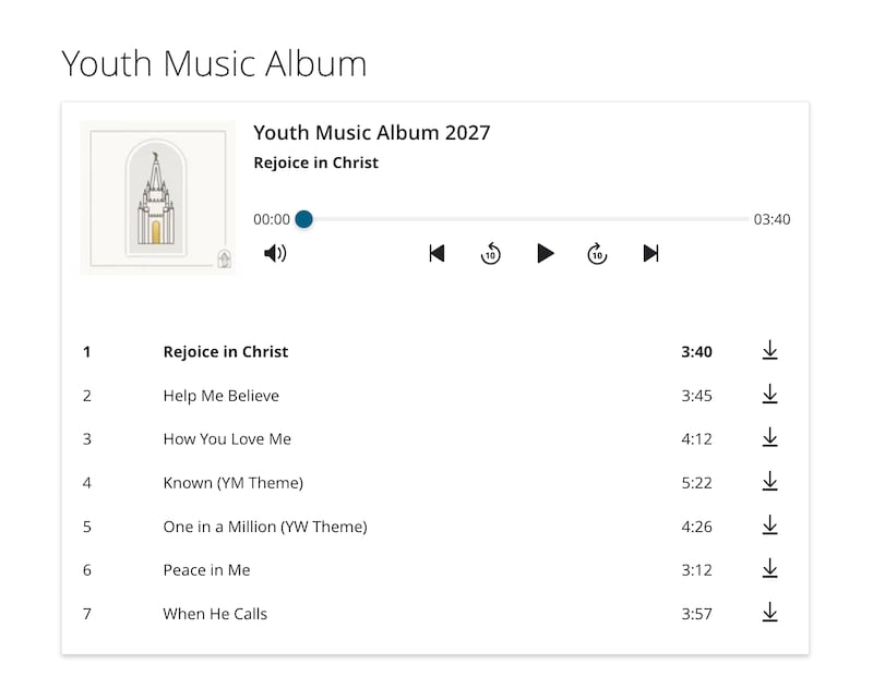 El álbum juvenil de 2027 "Regocijáos en Cristo" se muestra en youth.ChurchofJesusChrist.org